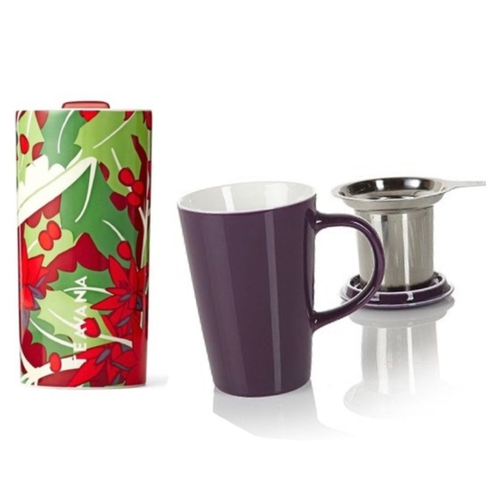 Set of 2 Teavana poinsettia tumble + angle infuser
